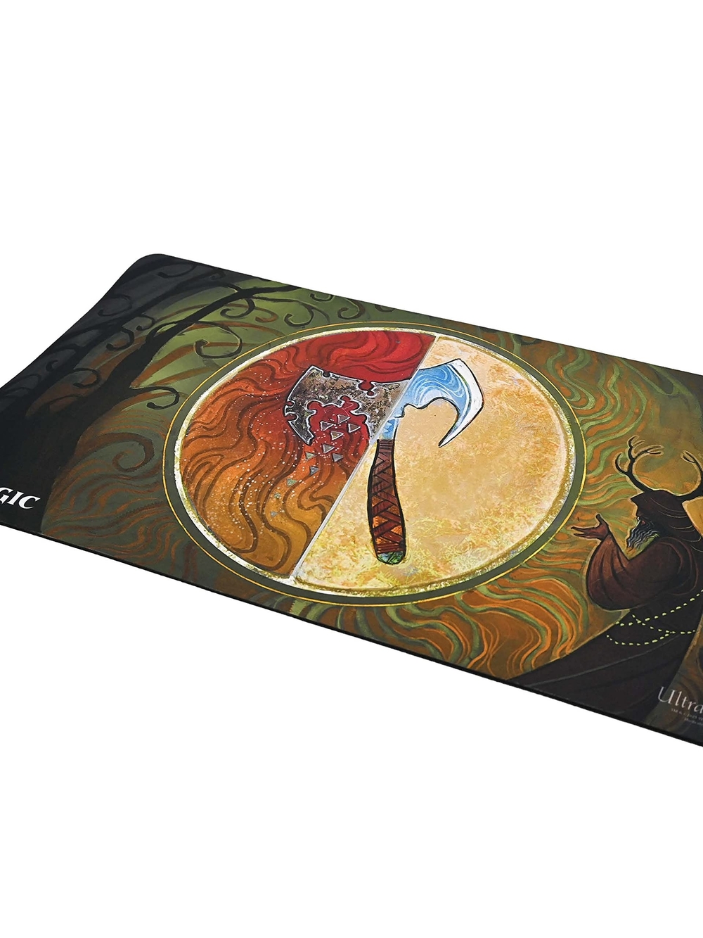 Magic: The Gathering Playmat with Axe Art - Green, Gold, Red